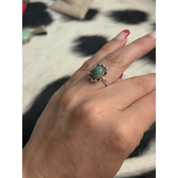 Native American Southwest Sterling Silver Turquoise Ring Single Stone Stacker - Picture 5 of 10